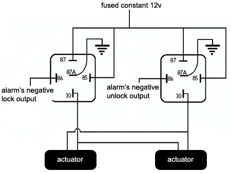 wiring diagram for actuators using two relays